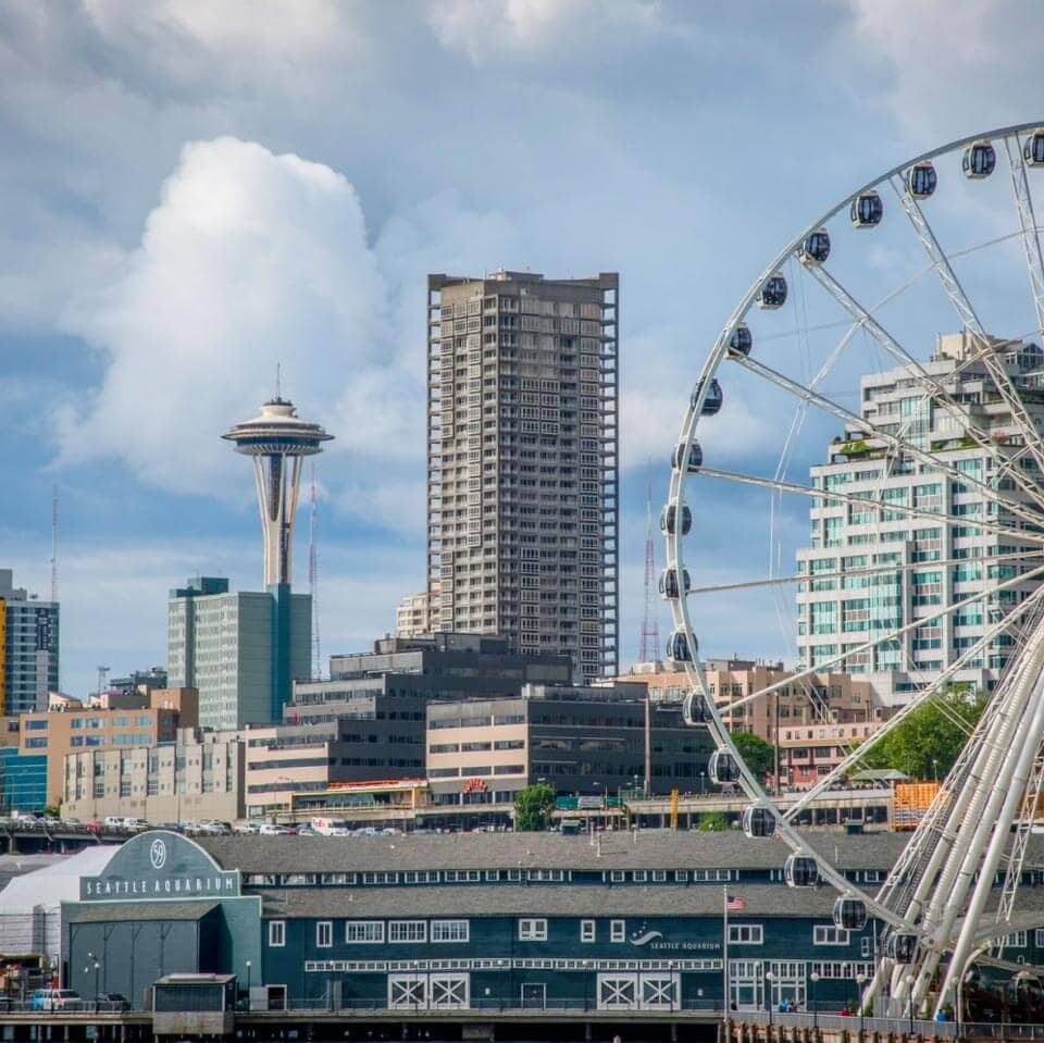 Seattle space needle and ferris wheel